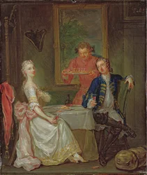 夕食会（夕食時に飲む男女）